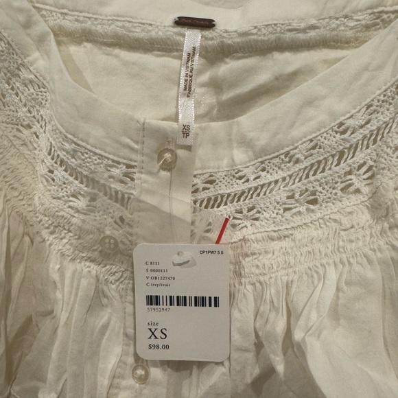 Free People White ruffled crop top blouse - Picture 3 of 4